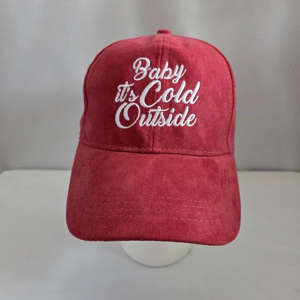 Katydid Red Faux Suede Baby Its Cold Outside Embroidered Baseball Cap Hat NWT